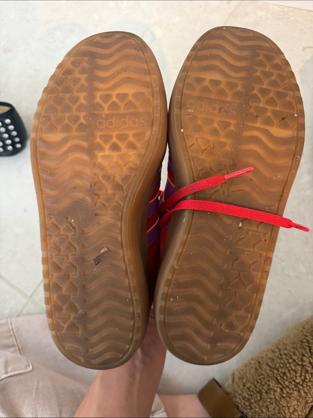 adidas Red Suede Sneakers with Purple Stripe Accentst - Picture 3 of 6